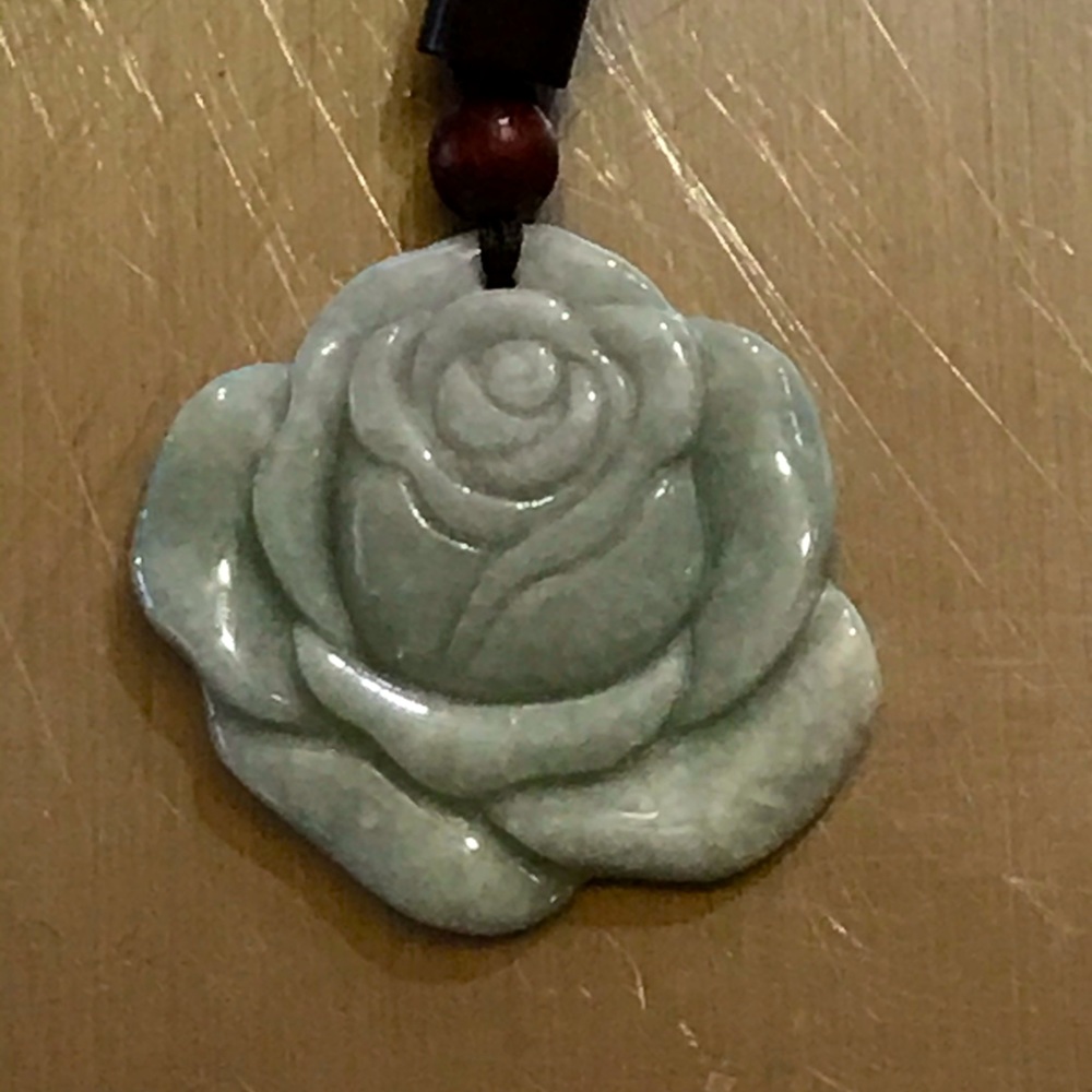 Genuine Carved Jade flower pendant necklace